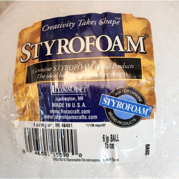 Large 6" Styrofoam Craft Ball By FloraCraft Lightweight & Durable White Foam For - Picture 2 of 7